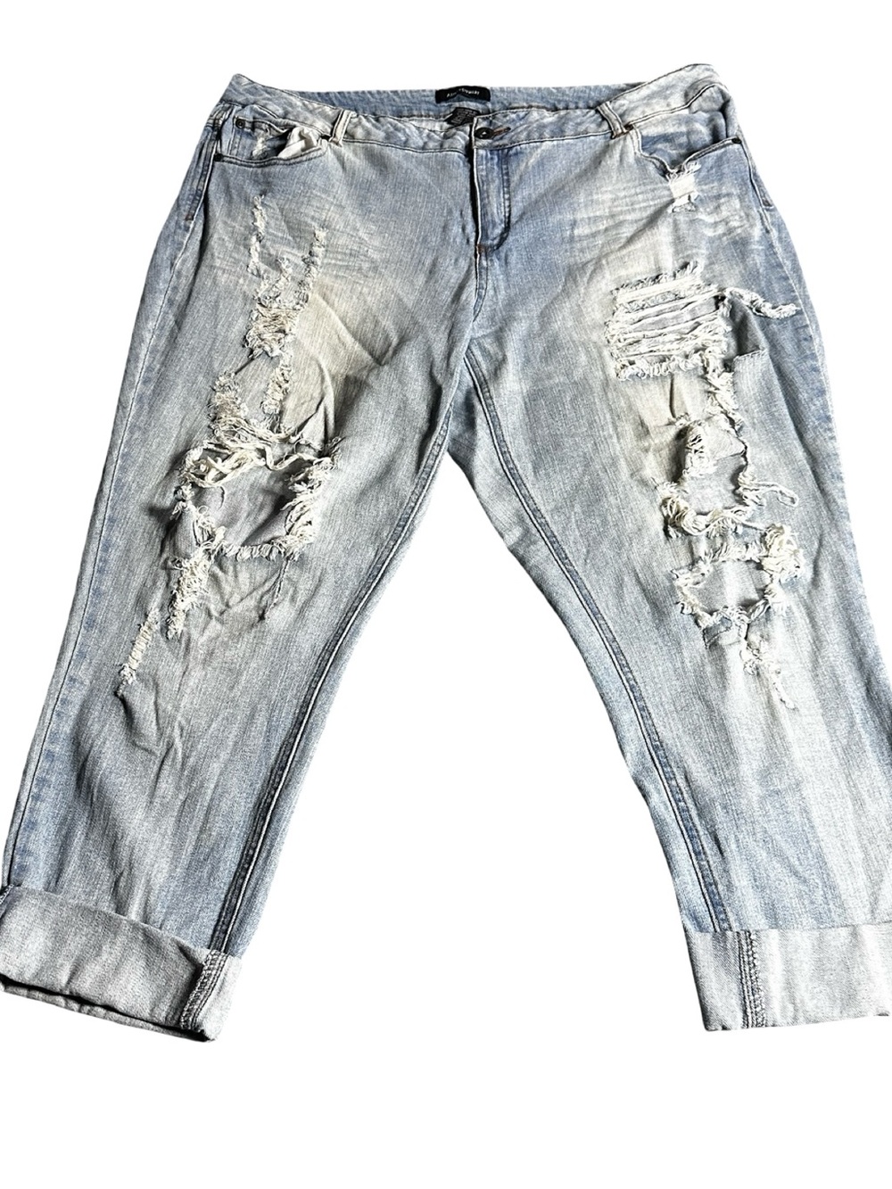 Ashley Stewart Size 20 Distressed Light Wash Cuffed Jeans Plus Size - Picture 2 of 10
